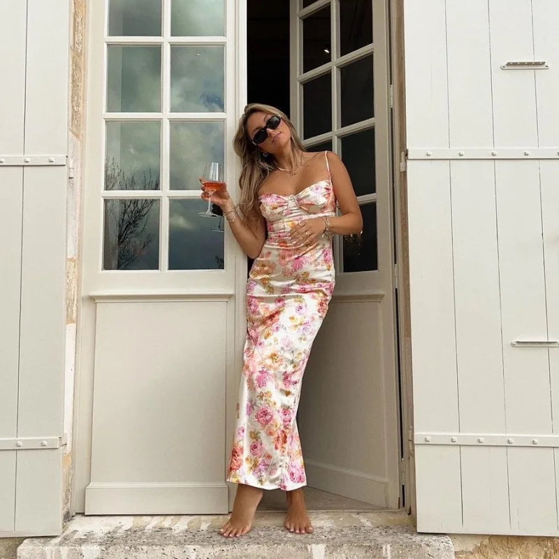 Bodycon Slim-fit Halter Summer Print Traf Fit Midi Dresses