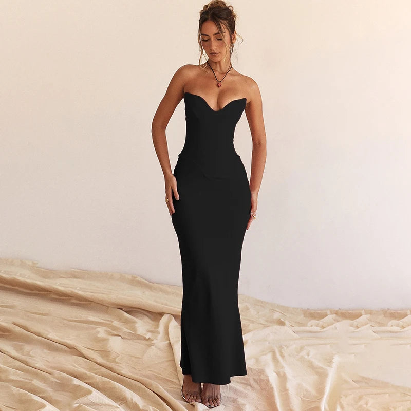 Fishbone Slim Sheath Fishtail Maxi Dress