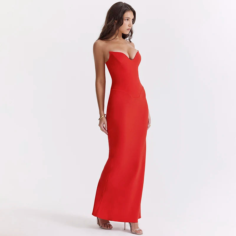 Fishbone Slim Sheath Fishtail Maxi Dress