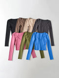 ’s Crop Tops Spring and Autumn Long-sleeved V-neck Cropped Top Bottoming Shirt T-shirt Tops