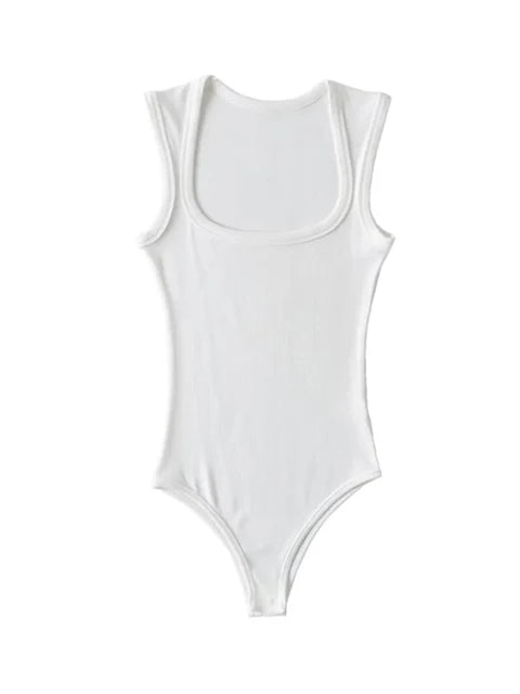 ’s Slim Square Collar Sleeveless Bodysuit Shoulder Vest Jumpsuit Backless Pullover Top