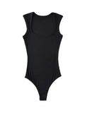 ’s Slim Square Collar Sleeveless Bodysuit Shoulder Vest Jumpsuit Backless Pullover Top