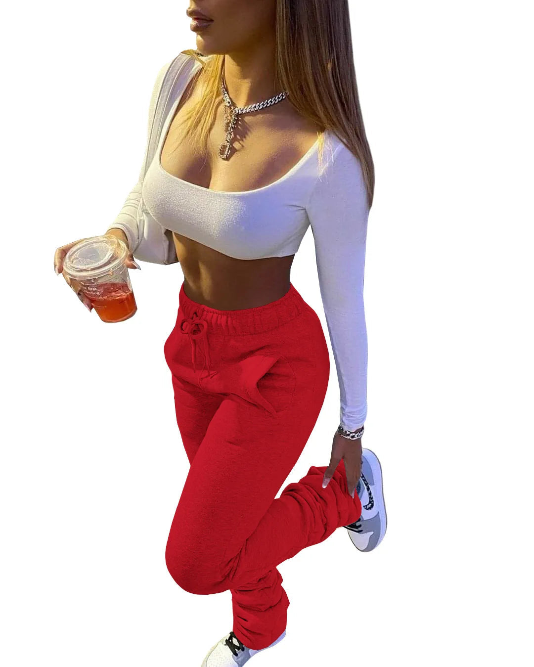 Stacked High Waist Winter Fleece Black Flare Workout Active Pants