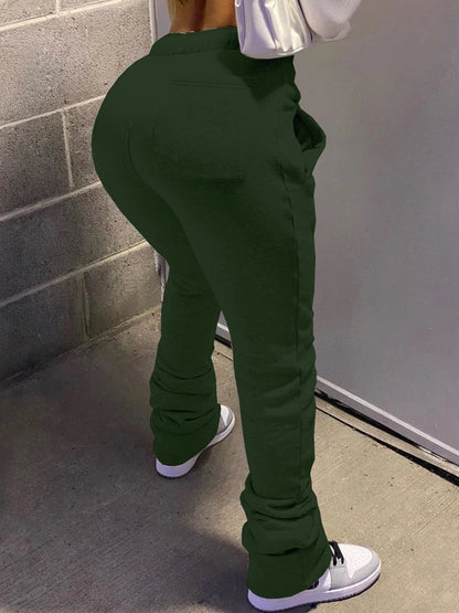Stacked High Waist Winter Fleece Black Flare Workout Active Pants