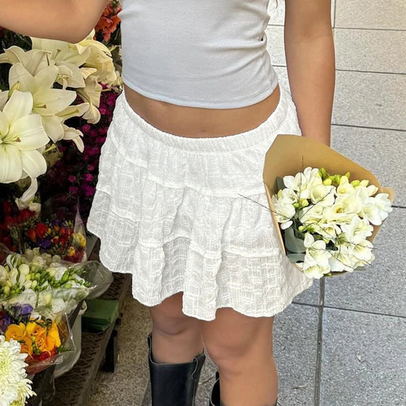 Light Plaid Elastic Waist Skirt