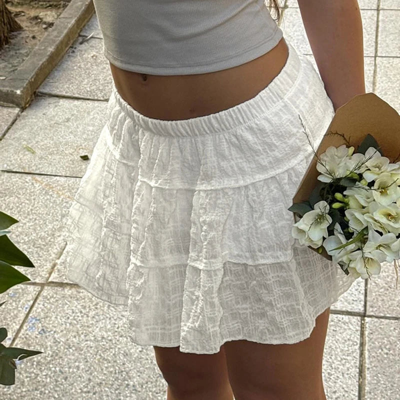 Light Plaid Elastic Waist Skirt