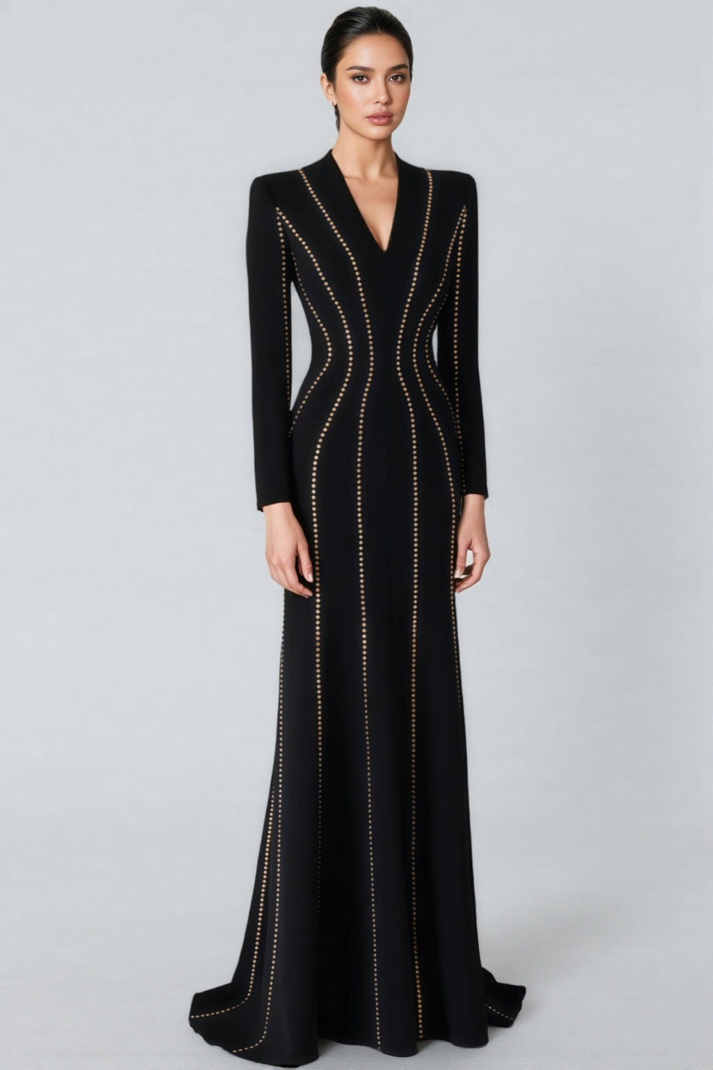 Luxrtp Black Rhinestone Maxi Dress
