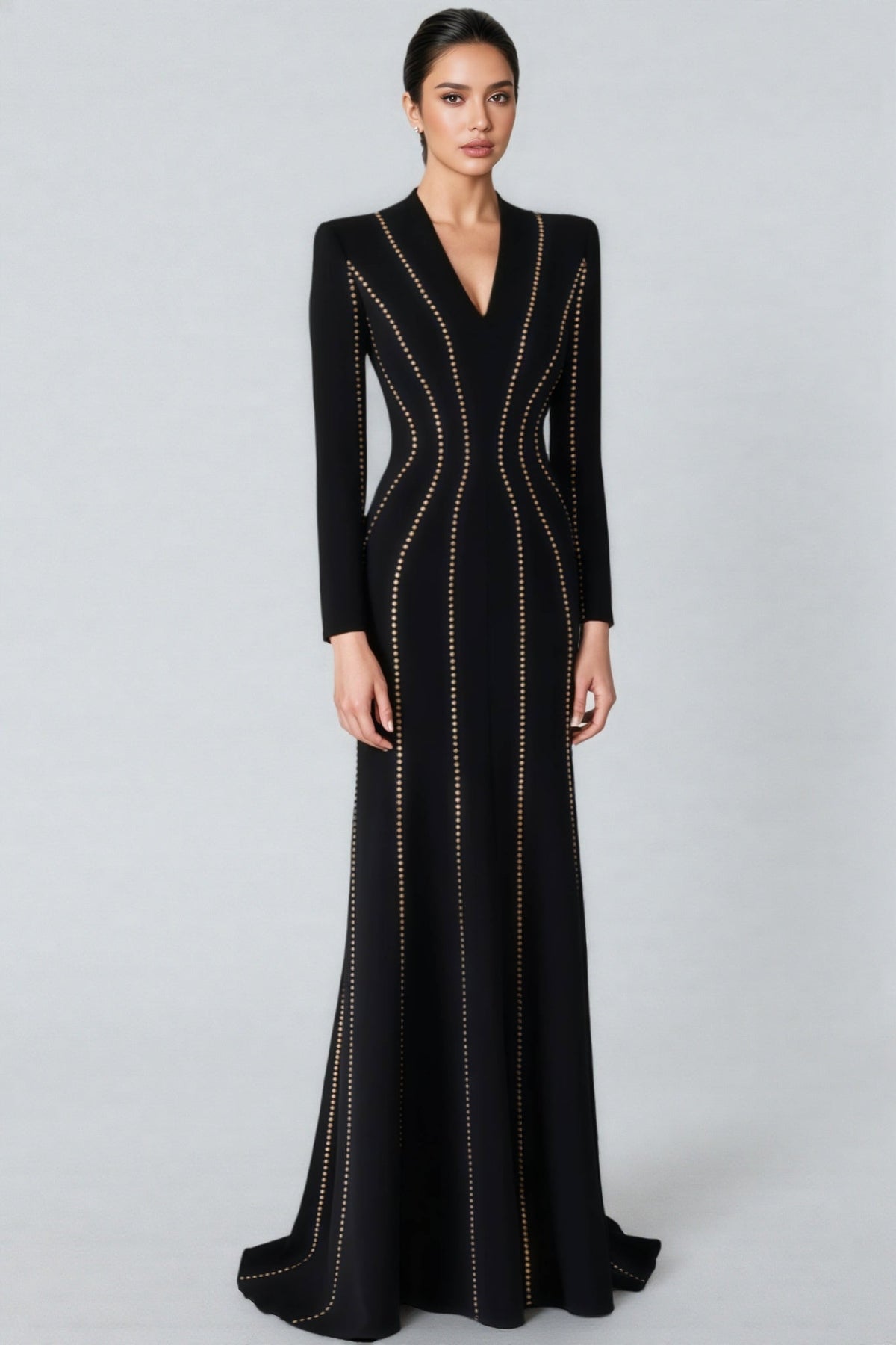 Luxrtp Black Rhinestone Maxi Dress