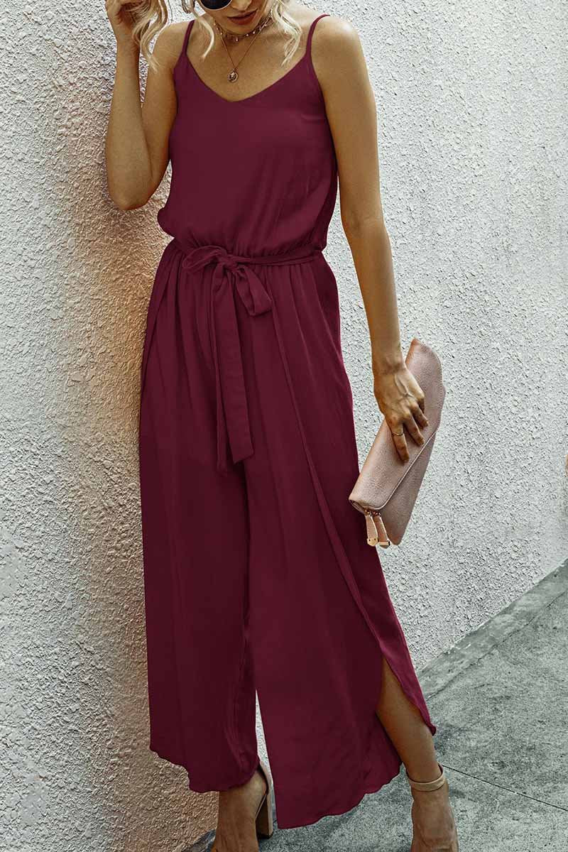 V-neck Strap Wide Leg Jumpsuit