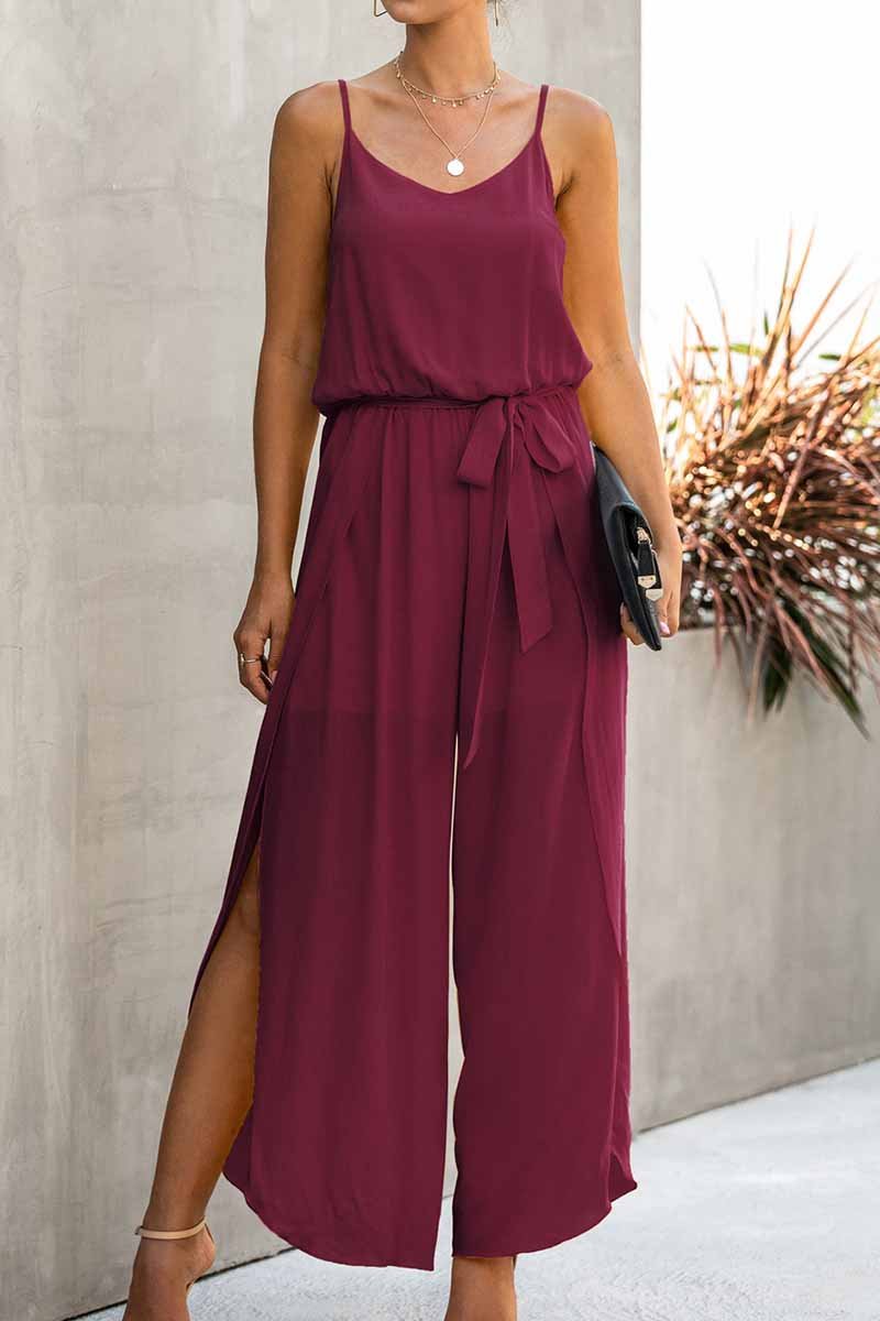 V-neck Strap Wide Leg Jumpsuit