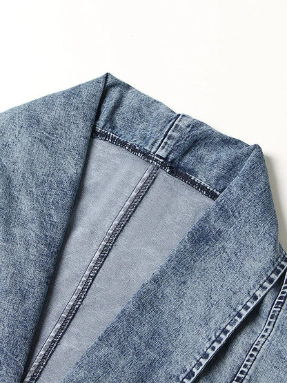 Blue Patchwork Long Minimalist Loose Coat