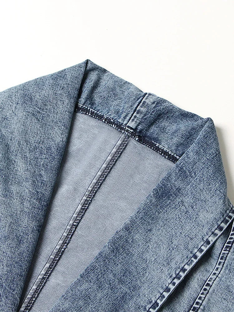 Blue Patchwork Long Minimalist Loose Coat