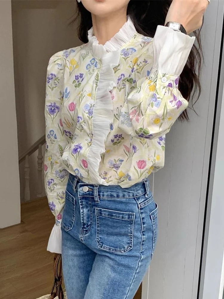 Ruffled Flare Sleeve Blouse