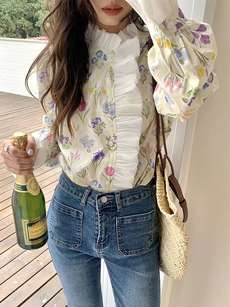 Ruffled Flare Sleeve Blouse