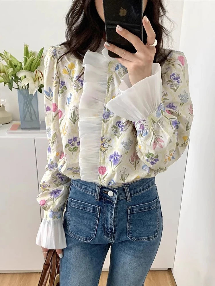 Ruffled Flare Sleeve Blouse