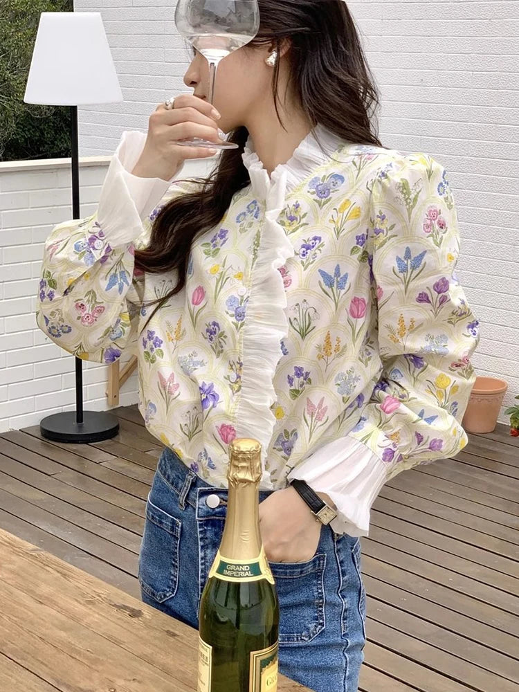 Ruffled Flare Sleeve Blouse