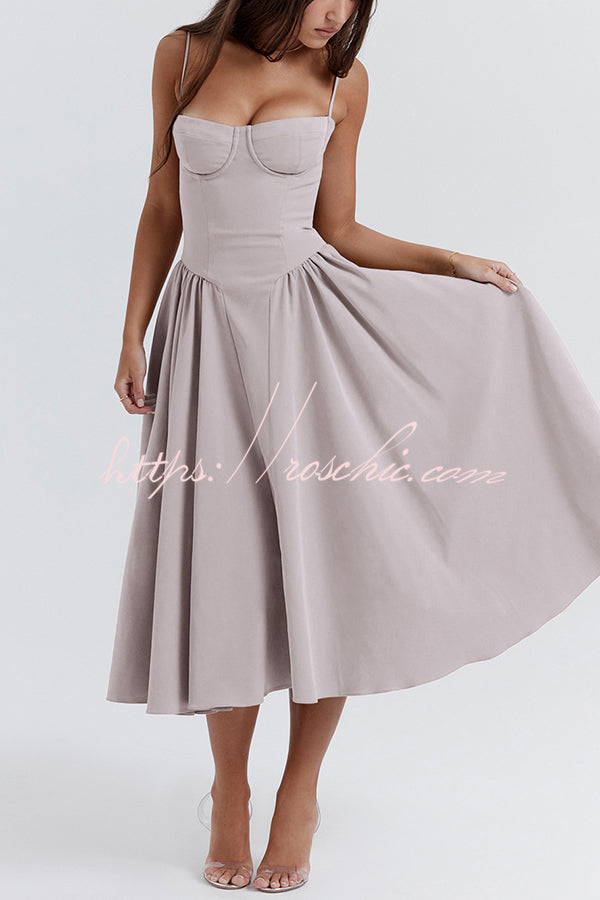 Color Slim Fit Suspender Pocket Midi Dress