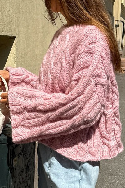 Pink Slouchy Cable-knit Short Sweater