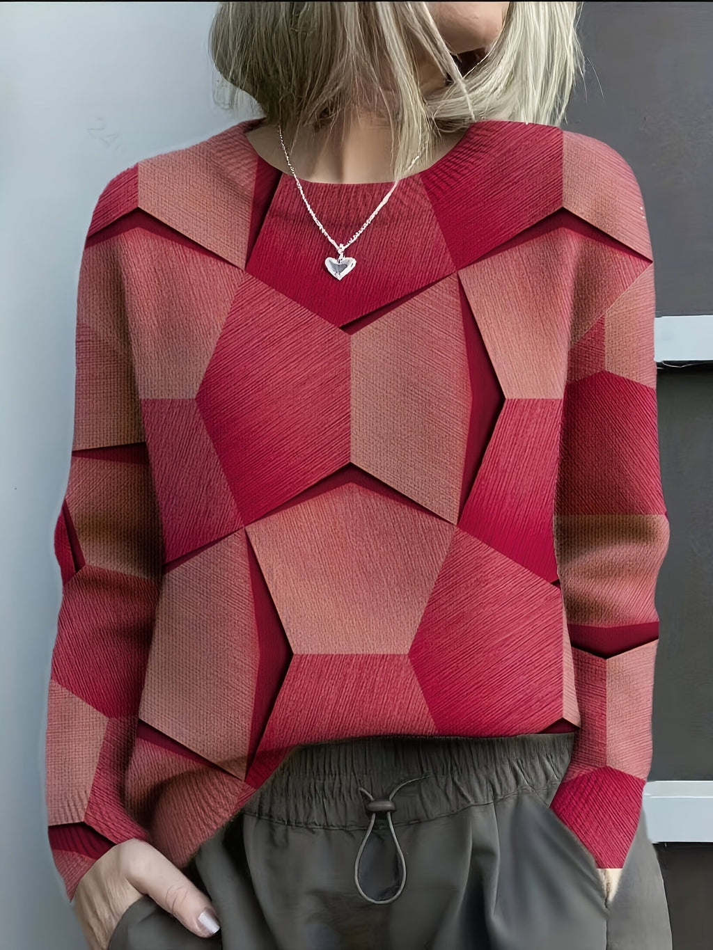 Felyssia – Knitted 3d Geometric Print Sweater