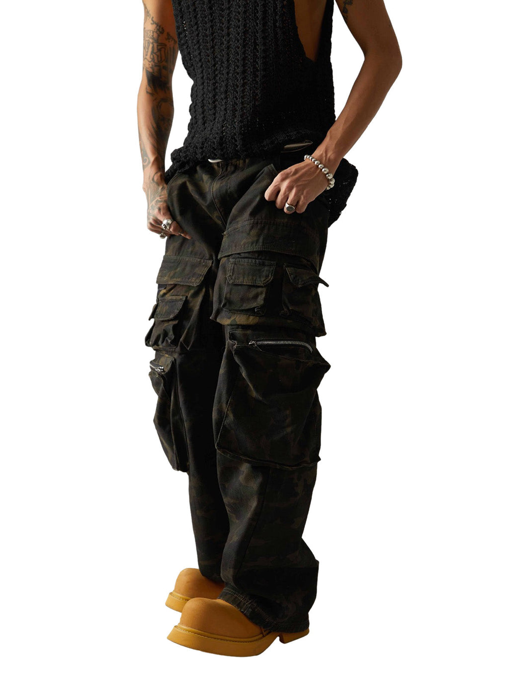 Camo Wide-leg Cargo Overalls - Style
