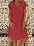 A-line Loose Color V-neck Midi Dresses
