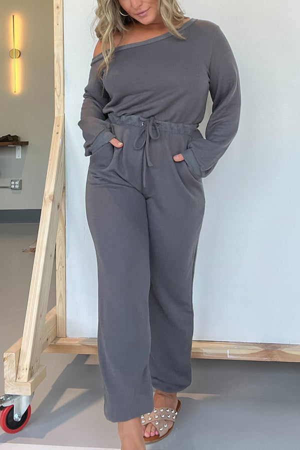 Dare Me Off the Shoulder Jumpsuit Charcoal
