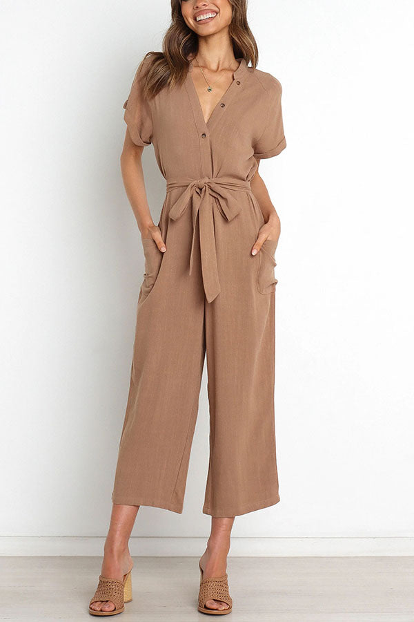 Something About Her Pocketed Button Straight Leg Jumpsuit