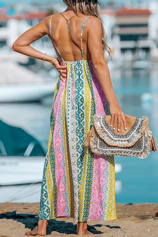 Stroll the Beach Colorblock Paisley Printed Cami Maxi Dress