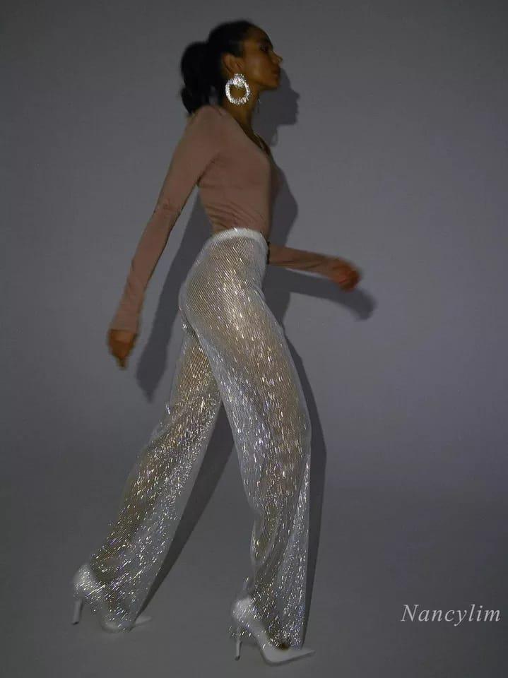 Sequins Rhinestone Diamond Studded Pants