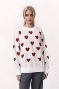 Heart-accented Crew-neck Long-sleeve Loose Sweater