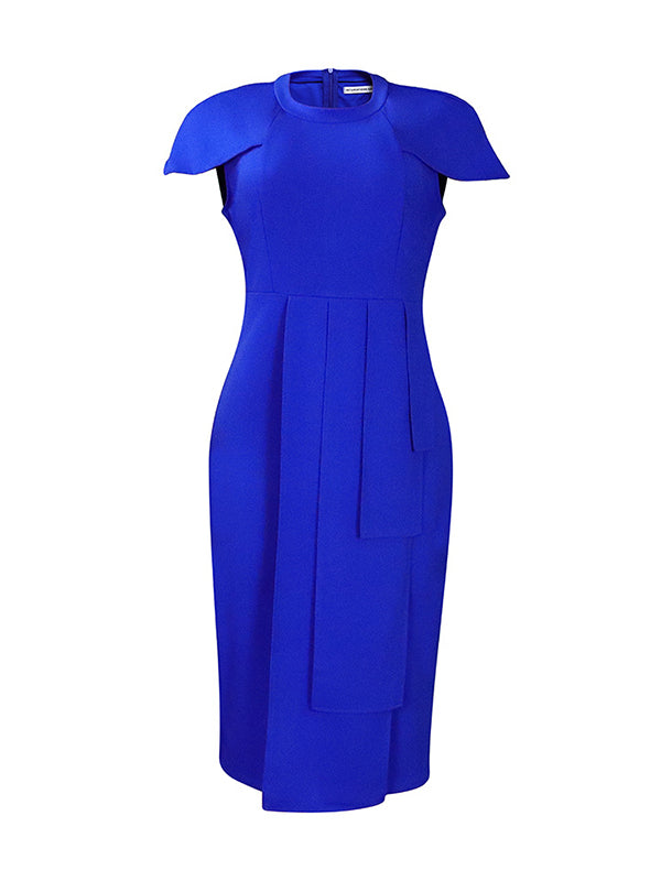 Short Sleeves Skinny Pleated Color Split-back Split-front Split-joint Round-neck Midi Dresses
