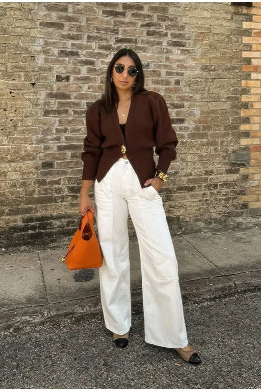 Button V-neck Knit Cardigan