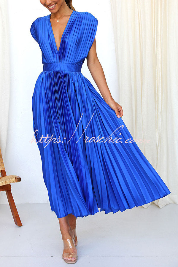 Hello Satin Pleated Midi Dress