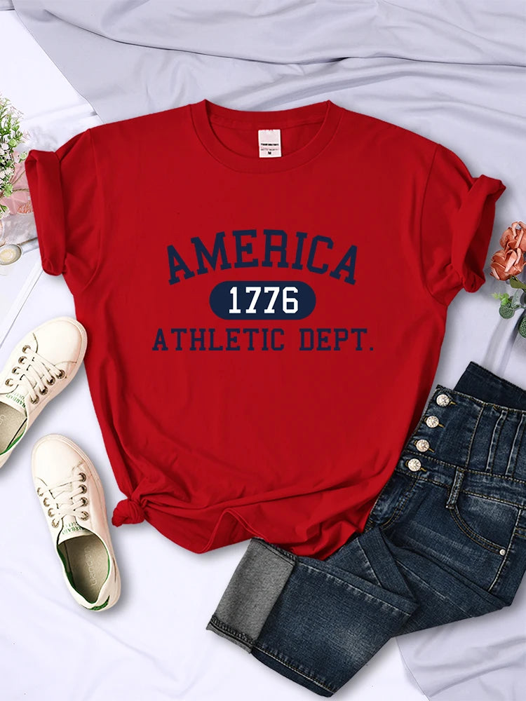 America 1776 Athletic Dept Letter T-shirt Female Sport Crop Top Cool Hip Hop Tee Shirt Soft Breathable T Shirt