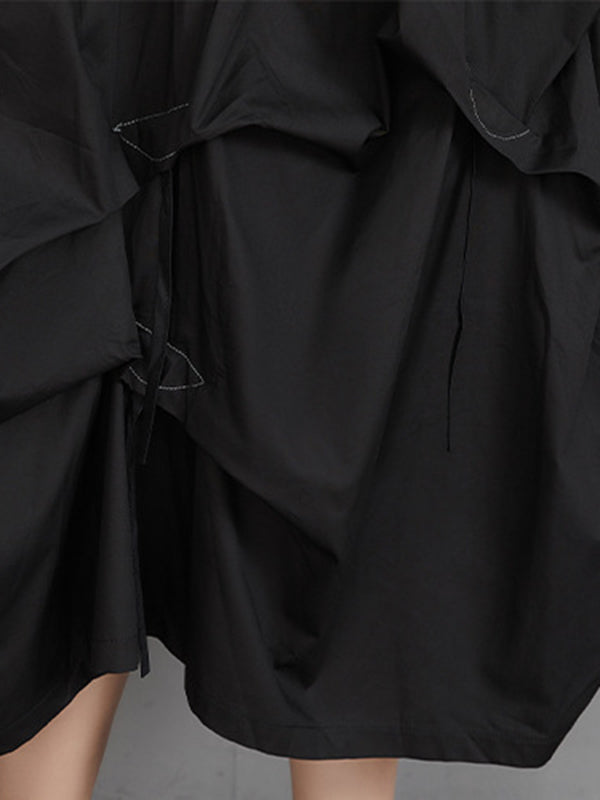 Long Sleeves Loose Split-joint Color Round-neck Midi Dresses