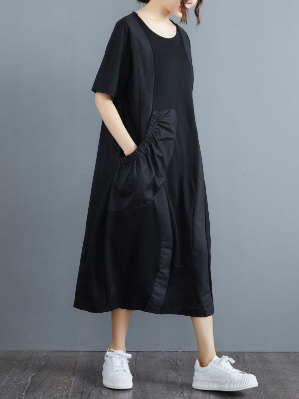 Simple Color Split-joint Midi Dress