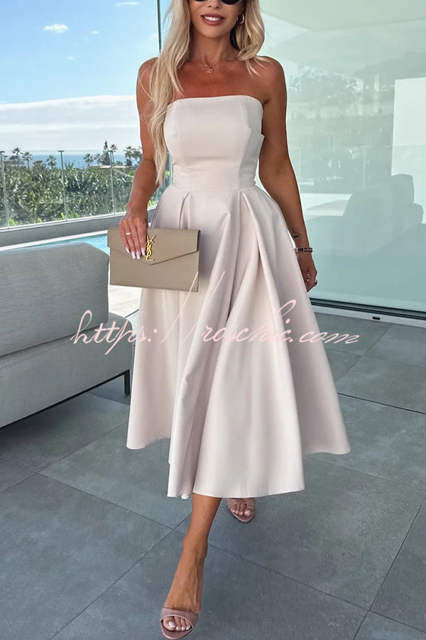 Sweet Cascade Color Off Shoulder Pocket Full Hem Midi Dress
