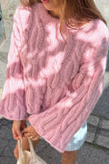 Pink Slouchy Cable-knit Short Sweater