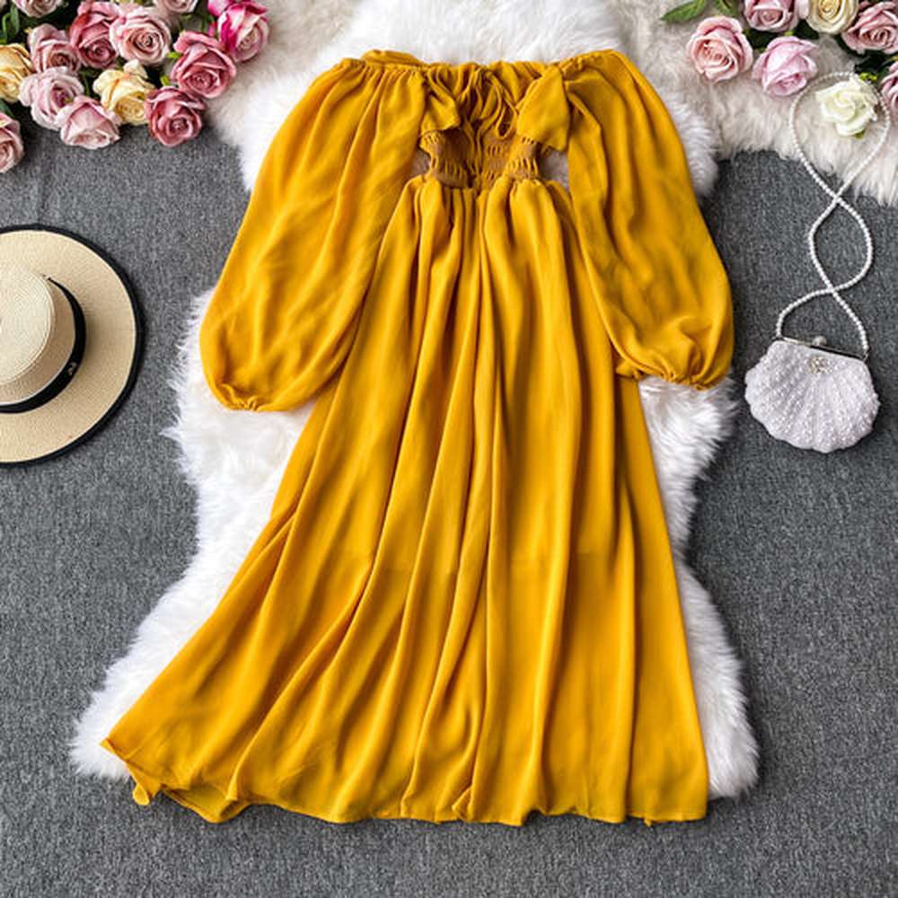 Red Off Shoulder With Ruffles Long Puff Sleeve Midi Dress Ar1019