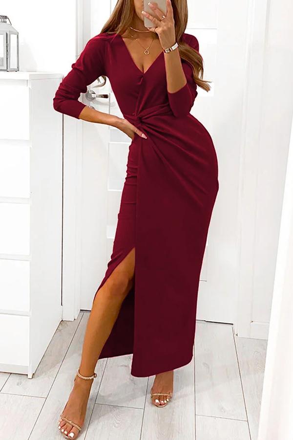With a Twist Slit Midi Dress