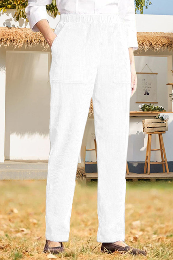 Color Elastic Waist Striped Straight Pants