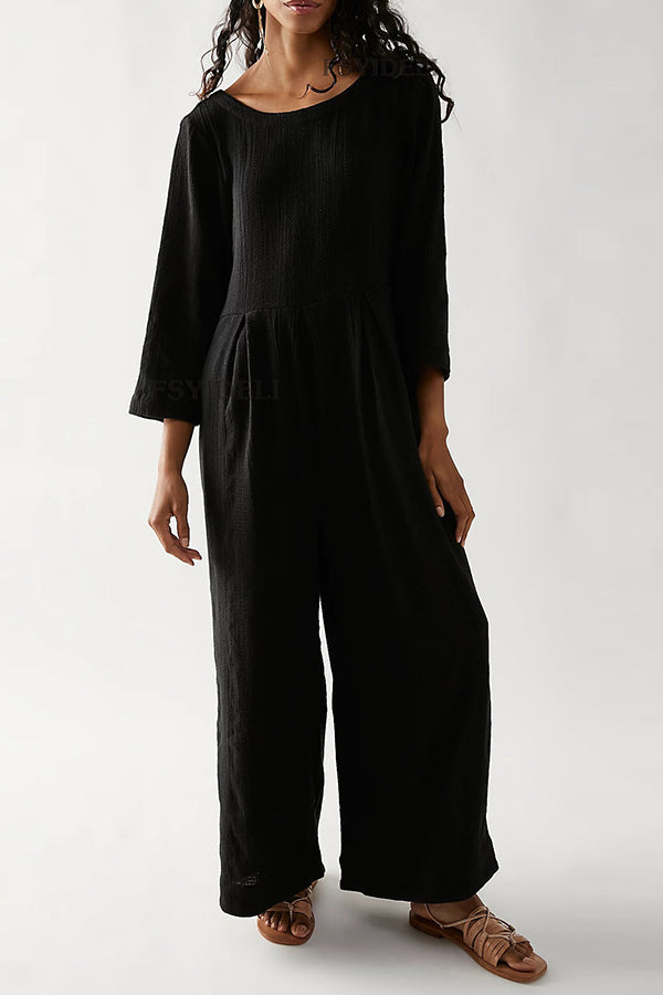 Multicolor Loose Round Neck Wide Leg Jumpsuit