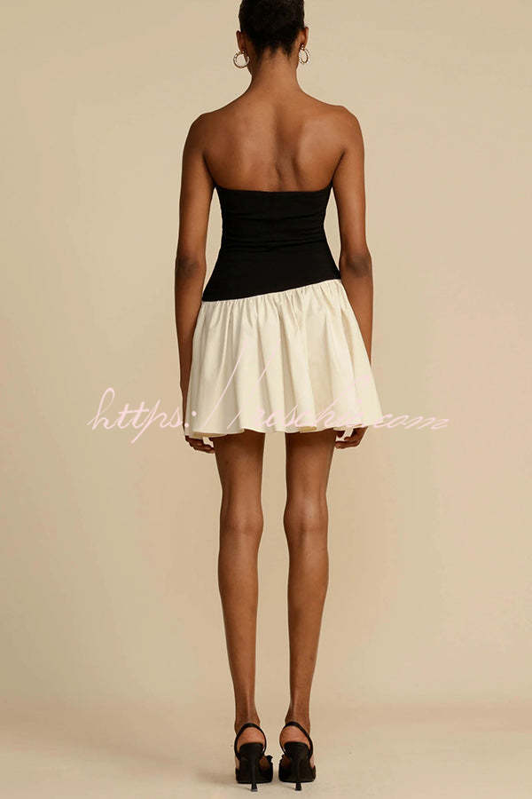 And Sweet Off Shoulder Patchwork Stretch Mini Dress