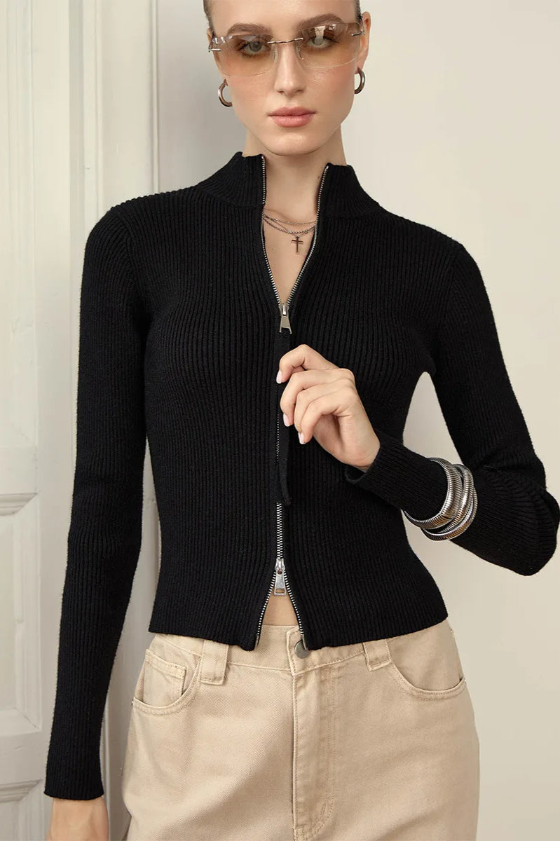 Zip Front Knit Cardigan