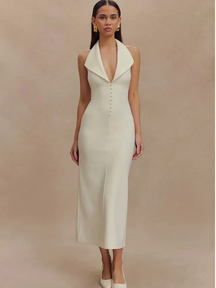 Artcat Sleeveless Button Bodycon Long Dress Deep V Party Evening Dress Autumn/winter New Silm Female Vestdos