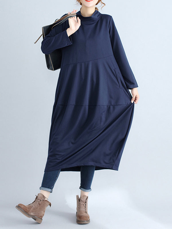Loose Color Hooded Midi Dresses