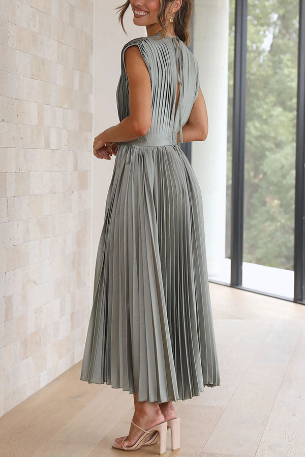 Hello Satin Pleated Midi Dress