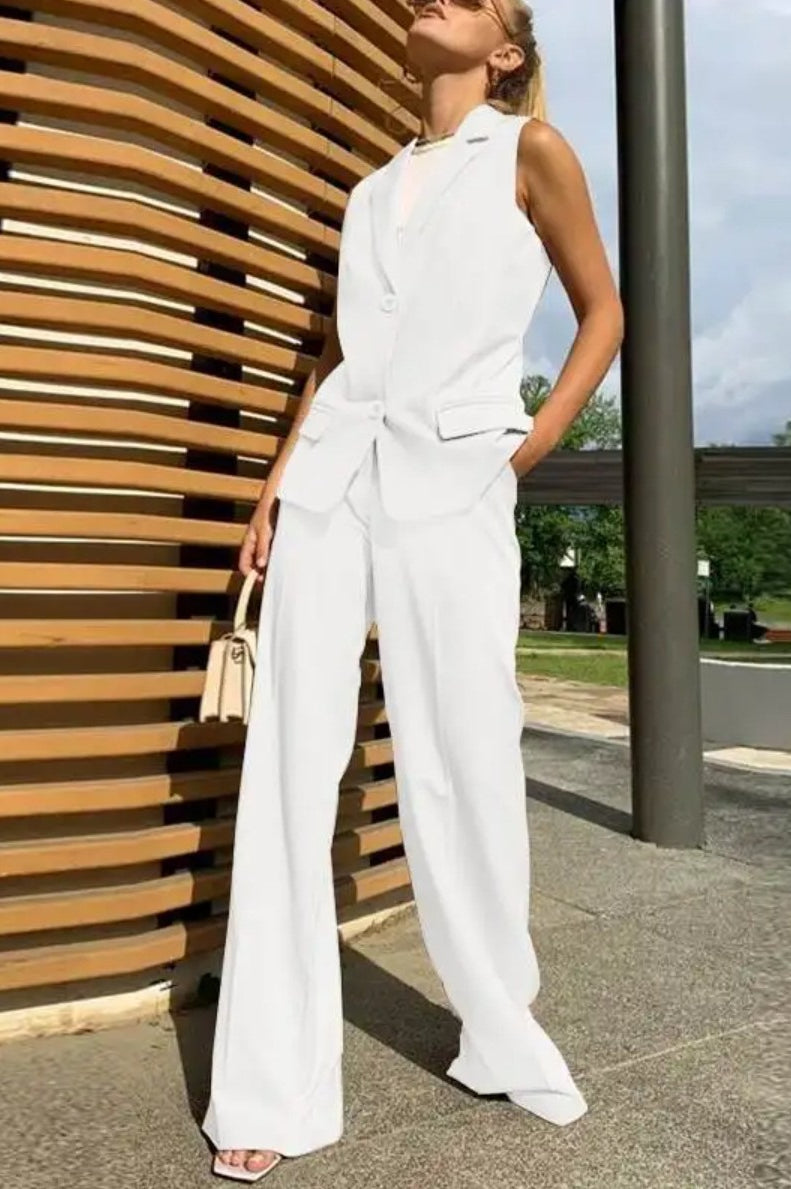 Flowy Wide-leg Pant With Matching Vest Blazer