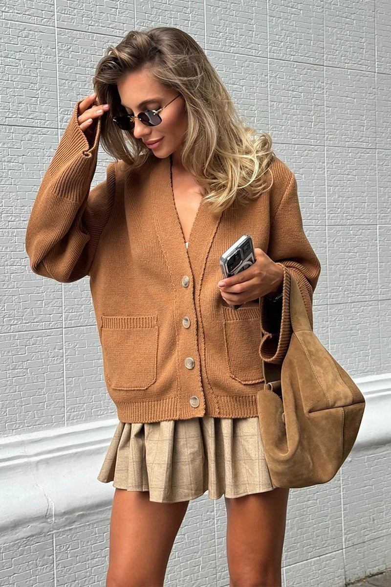 V Neck Loose Knit Cardigan Sweater