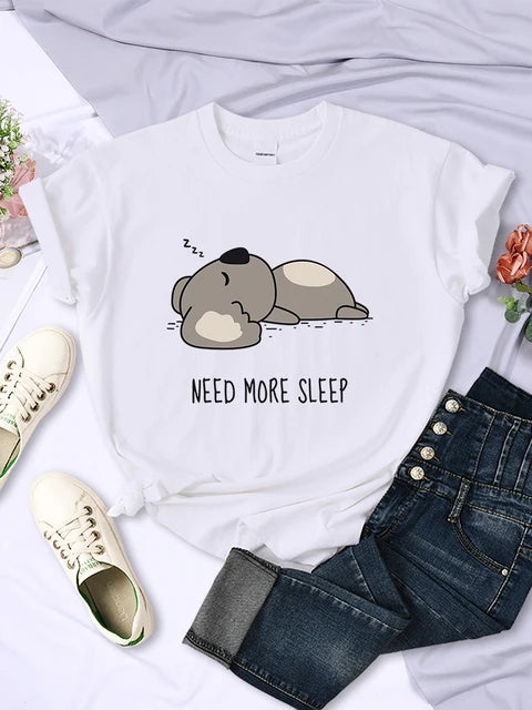 Need More Sleep Cartoons Bear T-shirt Street All-math Tops Hip Hop Clothing Personality Female Short Sleeve